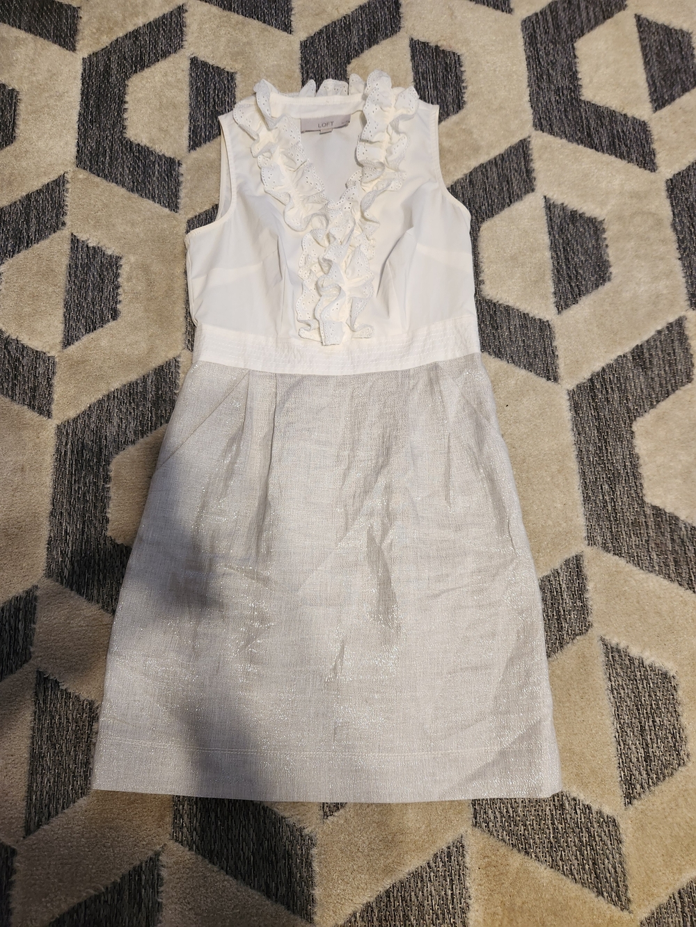 LOFT White Eyelet Ruffle-Front Formal Dress